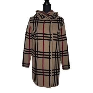 Luxe Cashmere Plaid Sweater Coat | Hooded Coatigan | Size M